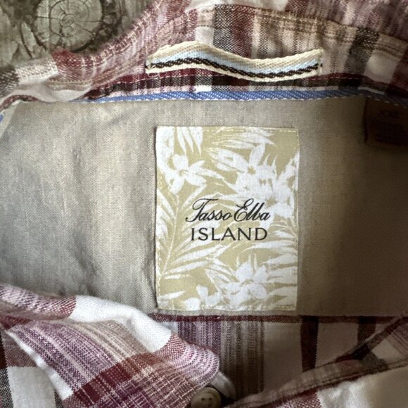 2/$18 SALE! Tasso Elba ISLAND Mens Shirt XXL Red Plaid Linen Blend Short Sleeve - Picture 6 of 11